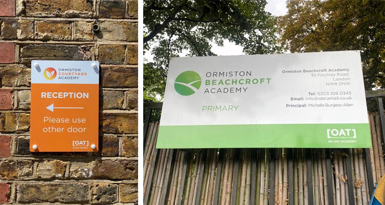 School branding throughout signage